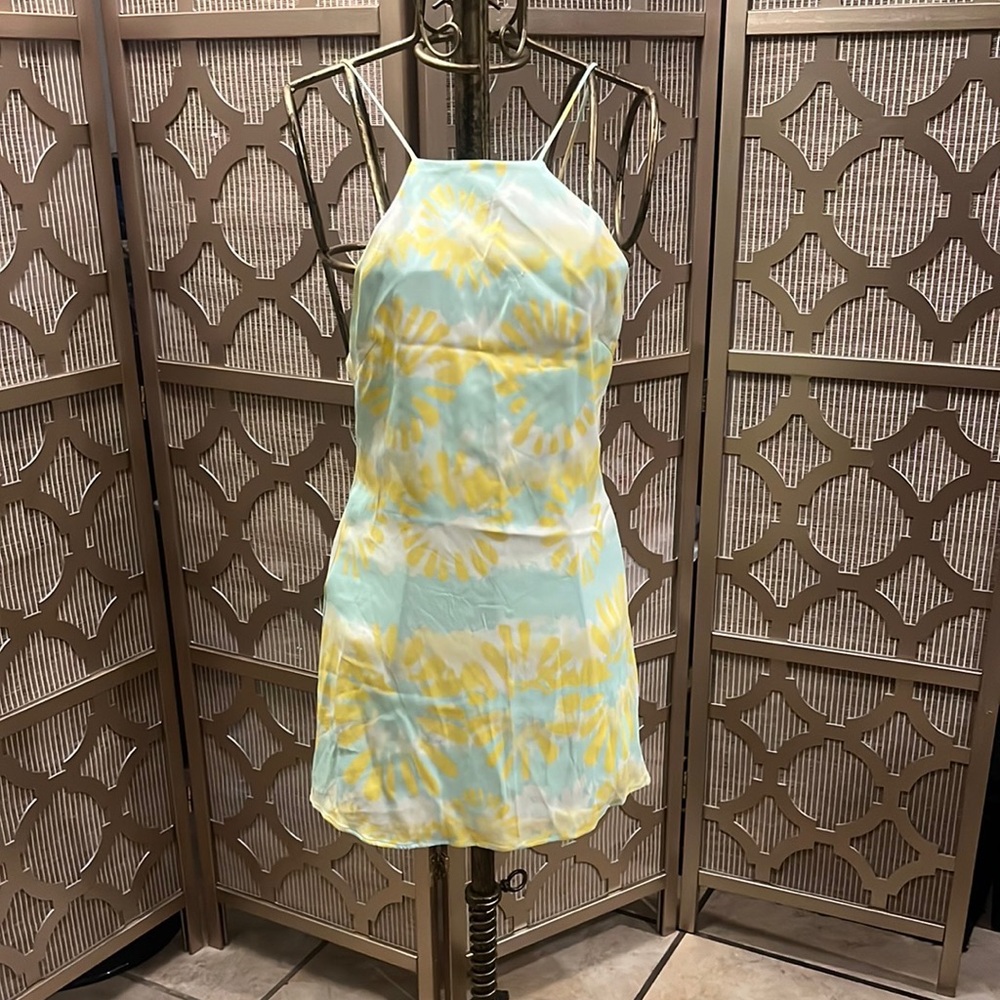 Yellow and Blue Tie-Dye Patterned Dress